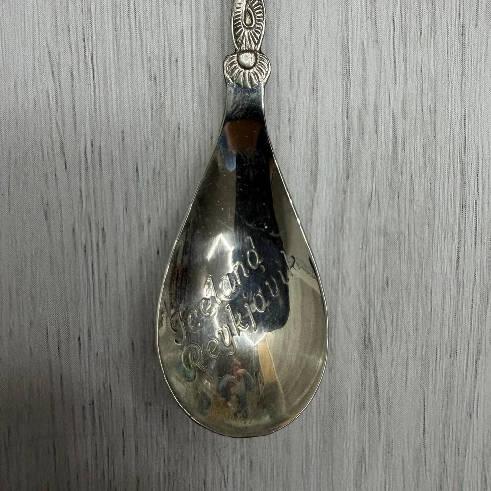 Iceland Reykjavik Souvenir Spoon Map Finial Twisted Stem Teardrop Bowl Vintage